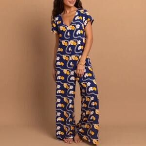 Fighting Eel Ava Sky Wide Leg Lisse Navy Puakenikeni Jumpsuit